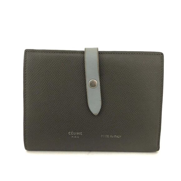 CELINE Medium Strap Leather Bifold Wallet Gray/2BF1593 - Picture 1 of 8